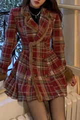 Double Breasted Plaid Woolen Coat