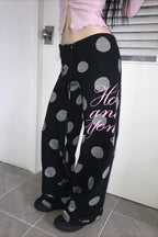 Y2K Retro Polka Dot & Letter Print Casual Pants