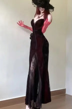 Dark Y2k Lace 2-Piece Shawl Cardigan Bandeau Maxi Dress