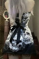 Punk Skull Print Patchwork Mini Dress