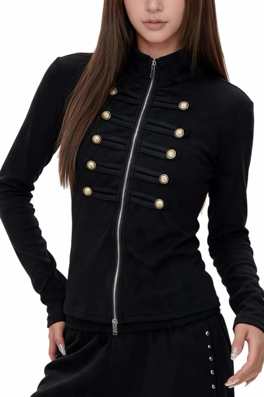 Metal Button Braided Zip Cardigans