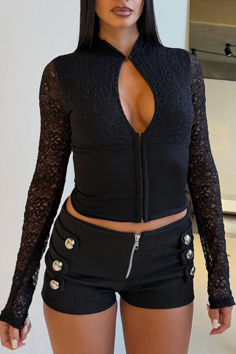 Lace Keyhole Cropped Front Cardigans