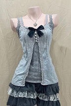 Layered Cami Blouse And Mini Skirt Three-Piece Set