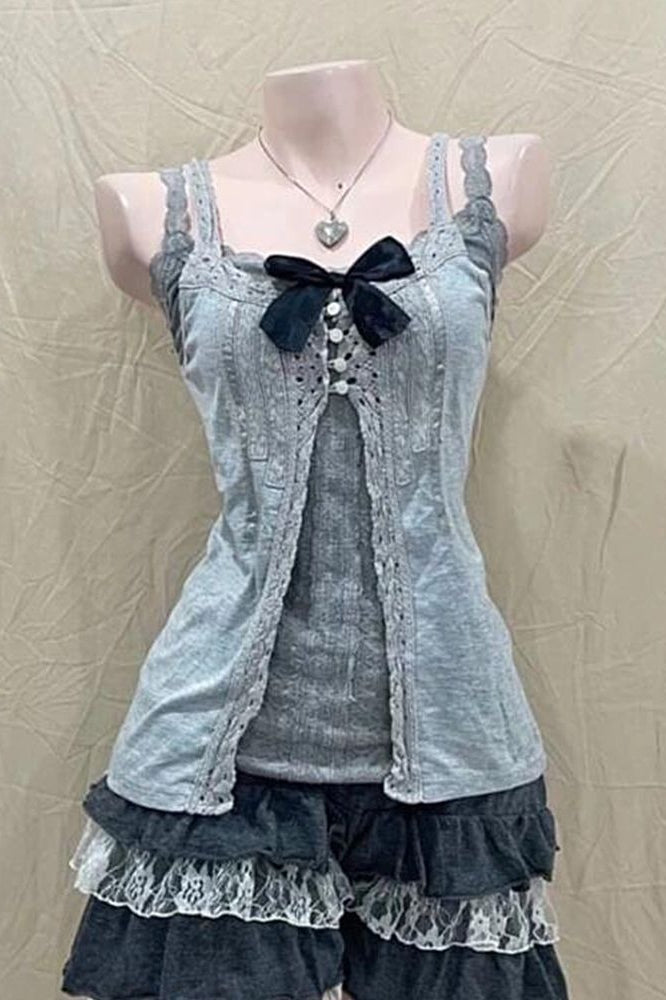 Layered Cami Blouse And Mini Skirt Three-Piece Set