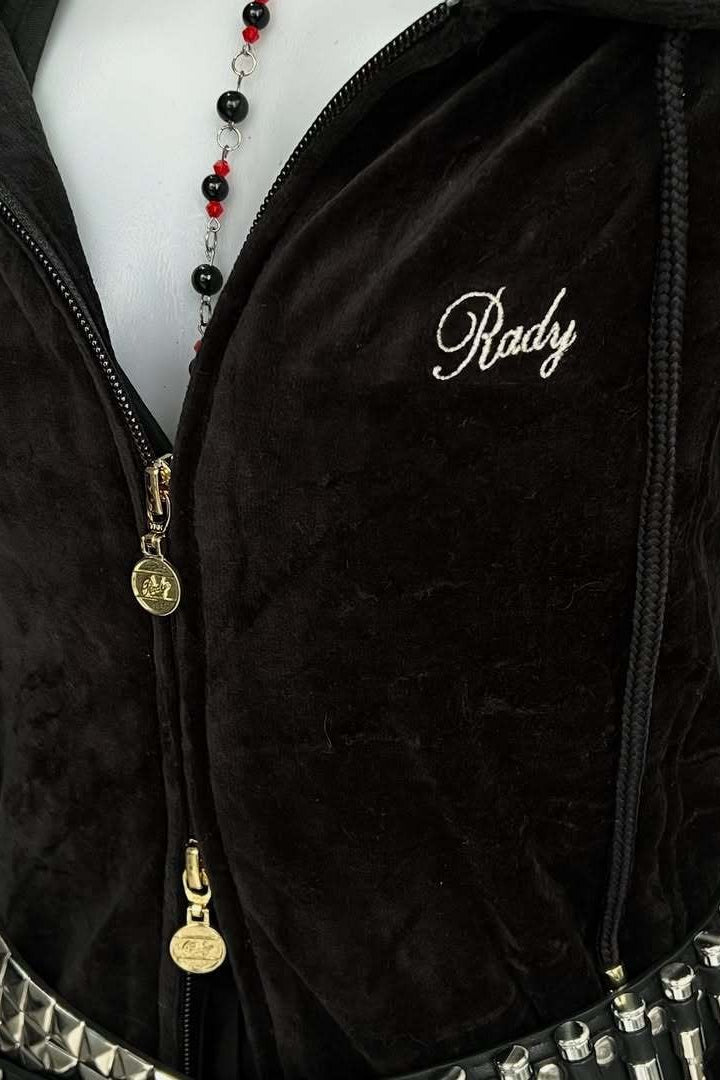 Lace Panel Embroidered Zip Hoodie