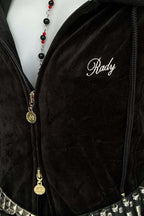 Lace Panel Embroidered Zip Hoodie