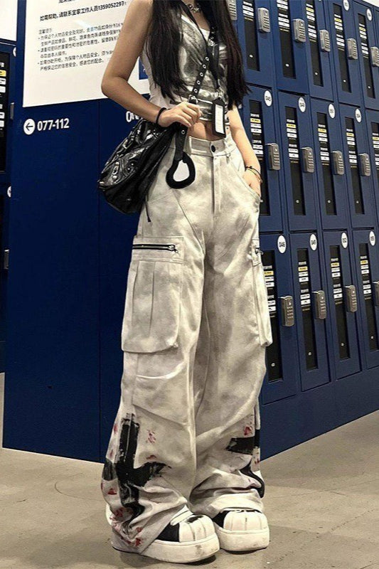 Edgy Graffiti Wide-Leg Baggy Skater Girl Pants Main image