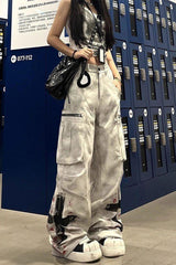 Edgy Graffiti Wide-Leg Baggy Skater Girl Pants