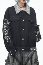 Script Print Boxy Denim Jacket