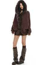 Plush Trim Hooded Button Sweaters