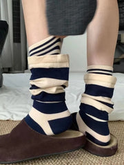 Y2K Double Layer Spliced Striped Middle Socks
