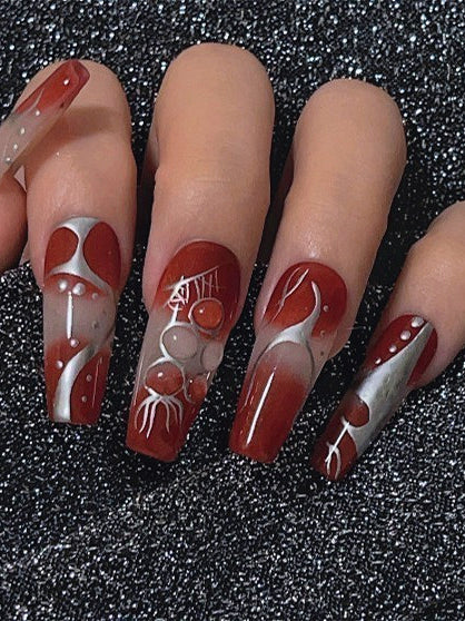 Y2K Dark Red Baddie Press On Nails