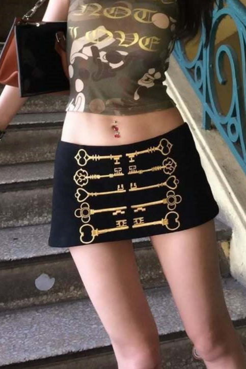 Embroidered Military Button Mini Skirt