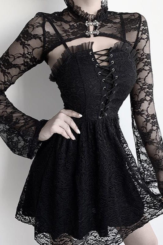 Black Ruffled Bell Sleeve Mesh Top Secondary image
