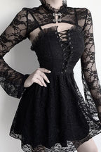 Black Ruffled Bell Sleeve Mesh Top