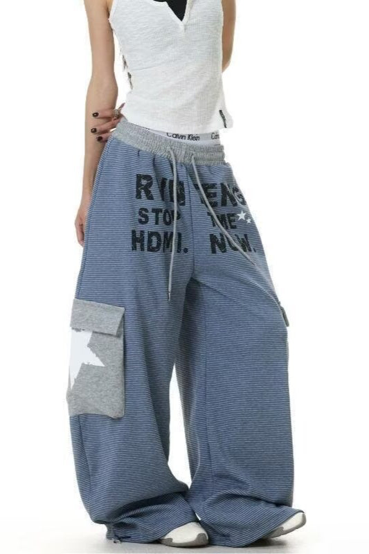 Star Pocket Letter Print Pants