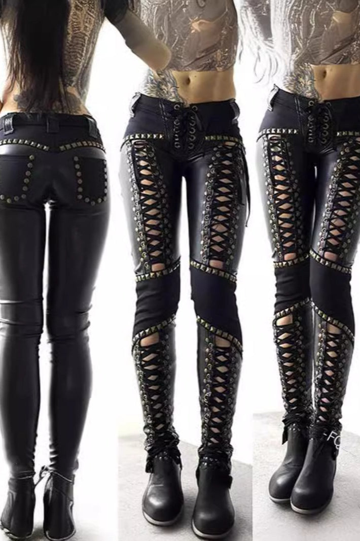 Punk Faux Leather Strappy Skinny Pants Main image