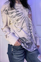 Y2K Gothic Skeleton Graphic Knit Top