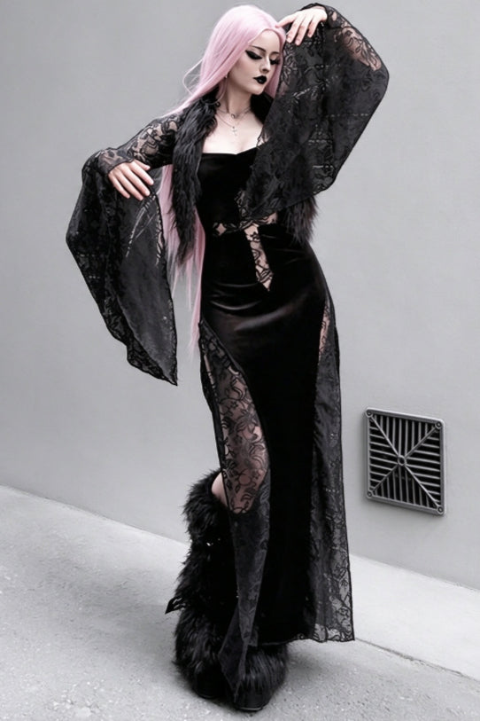 Cross Motif Lace Panel Maxi Dress