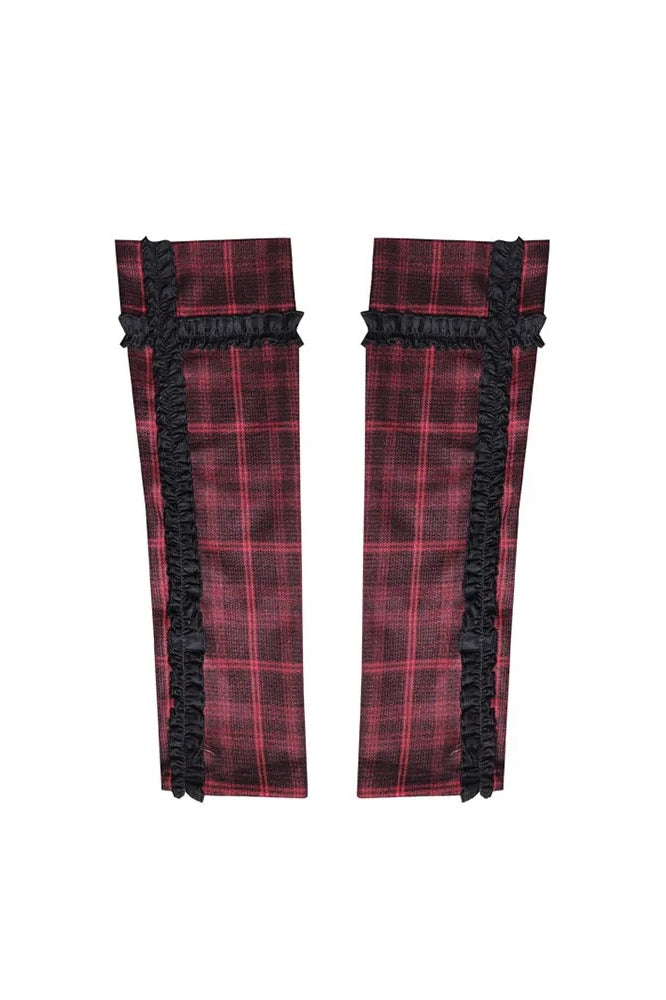 Red Plaid Patchwork Arm Warmer Gloves
