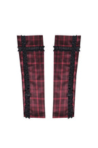 Red Plaid Patchwork Arm Warmer Gloves