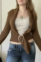 Ring Buckle Shawl Collar Cardigans