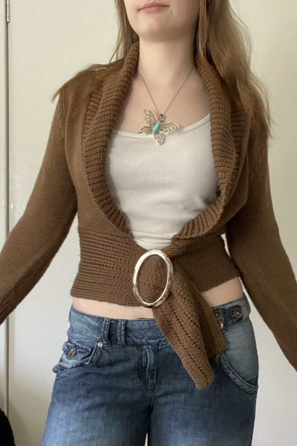 Ring Buckle Shawl Collar Cardigans