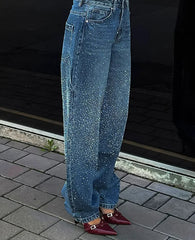 Rhinestone Gothic High Waist Denim Pant