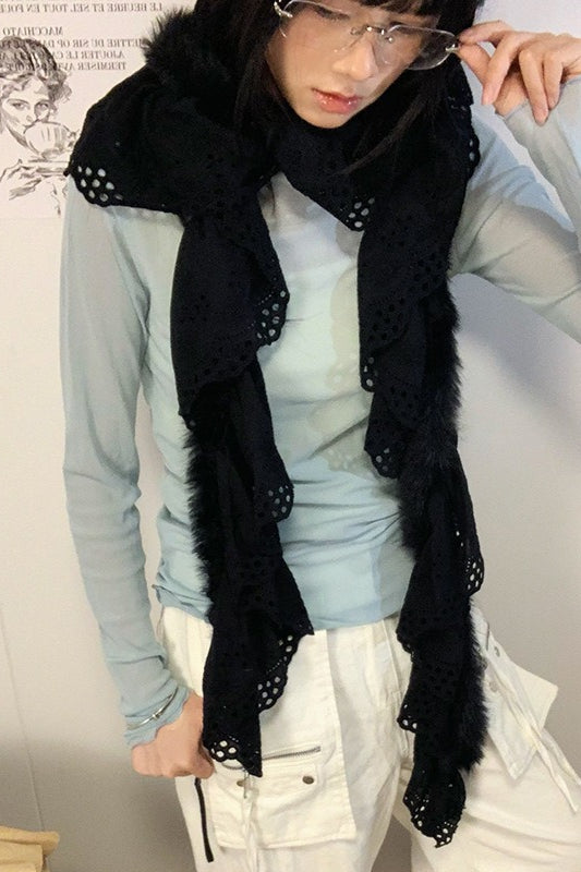 Y2K Furry Lace Trim Warm Layering Scarf Secondary image