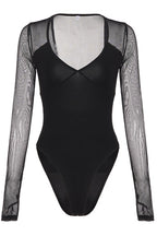 Sheer Sleeve Deep V Neck Bodysuit