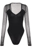 Sheer Sleeve Deep V Neck Bodysuit
