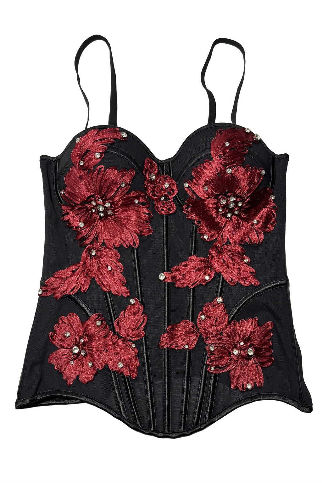 Floral Applique Beaded Strap Corsets
