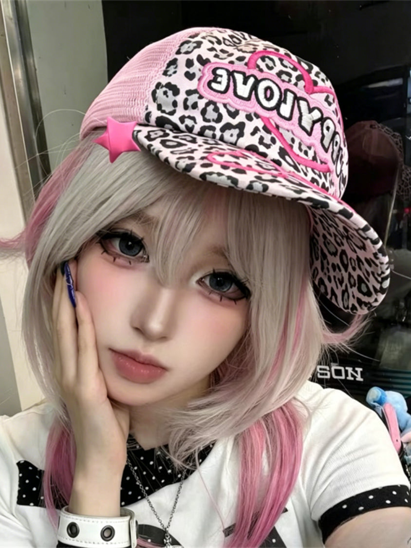 Retro Y2K Leopard Pink Heart Hat