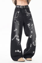 Graffiti Print Wide Leg Pants