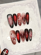 Dark Blood Red Spider Web Press On Nails