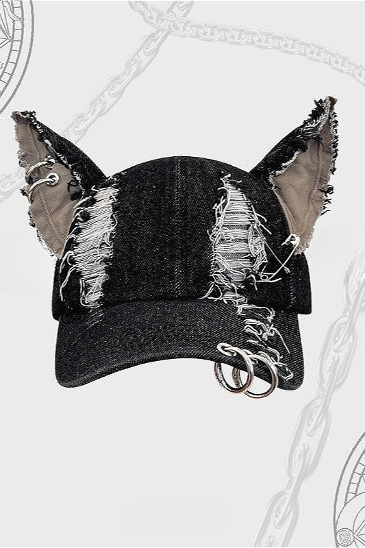 Y2K Punk O-Ring Denim Distressed Baseball Hat