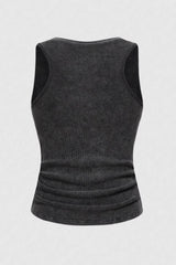 Black Grey Cargo Metal Buckle Tank Top