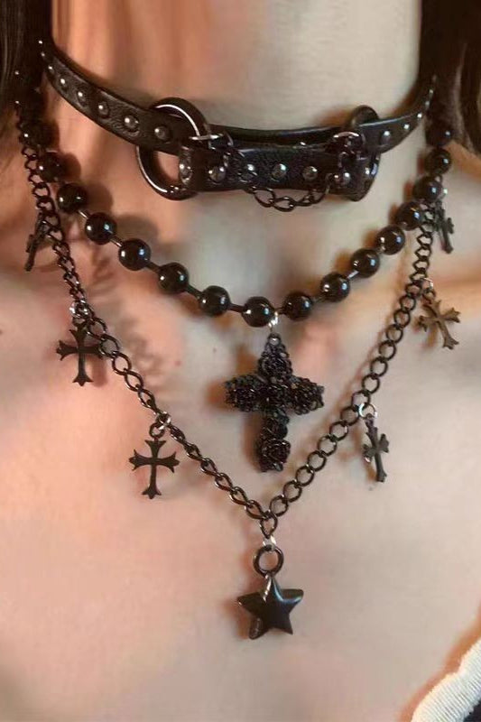 Y2K Punk Leather Cross Layer Choker Necklace Secondary image