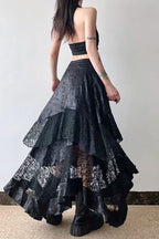 Tiered Lace Asymmetric Maxi Skirts