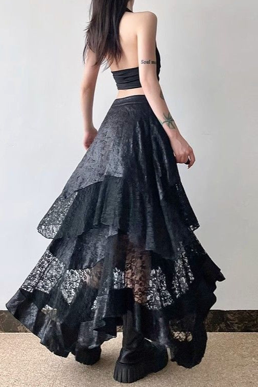 Tiered Lace Asymmetric Maxi Skirts