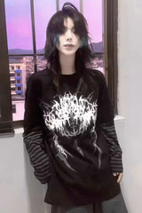 Y2K Dark Grunge Rock Printed Layered Versatile T-shirt