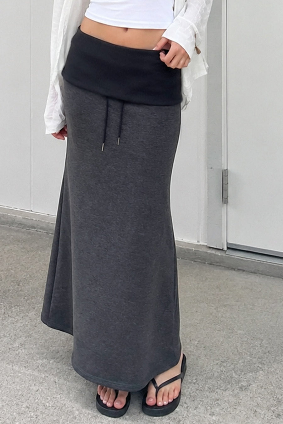 Contrast Waist Drawstring Maxi Skirts