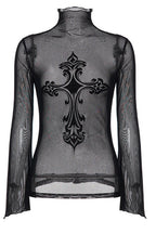 Sheer Cross Flared Sleeve Crop Tops
