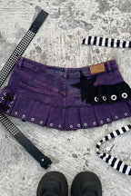 Purple Studded Lace-Up Denim Mini Skirt
