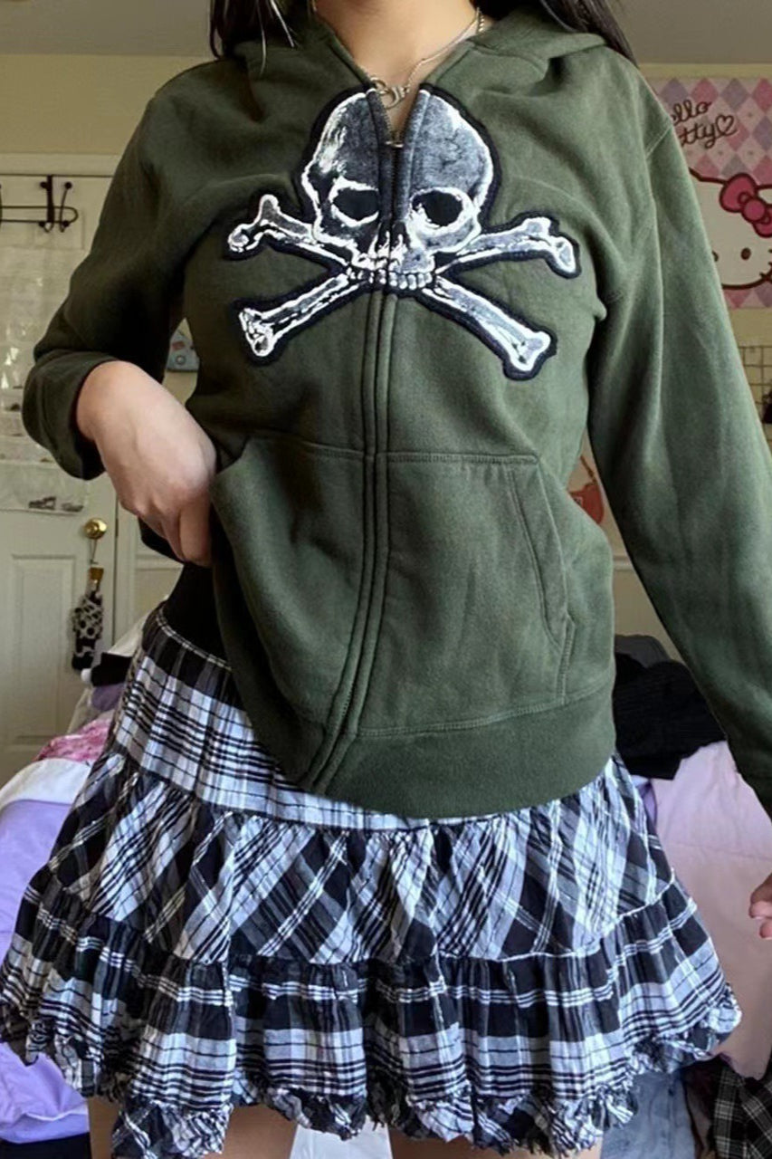 Skull Print Zip Up Hoodie Secondary image