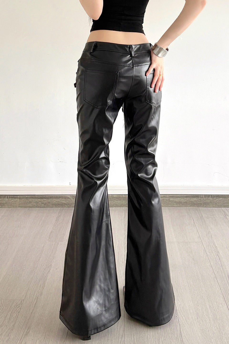 Leopard Strap Faux Leather Flare Pants