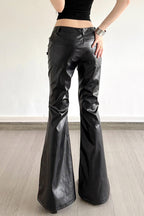 Leopard Strap Faux Leather Flare Pants