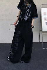 Grunge Leopard Sickle Patchwork Loose Unisex T-shirt