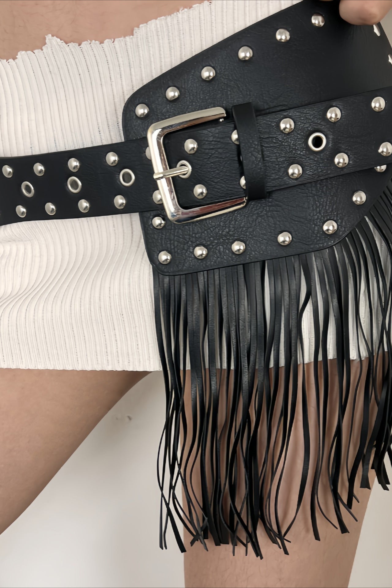 Y2K Elastic Tassel Studded Belt