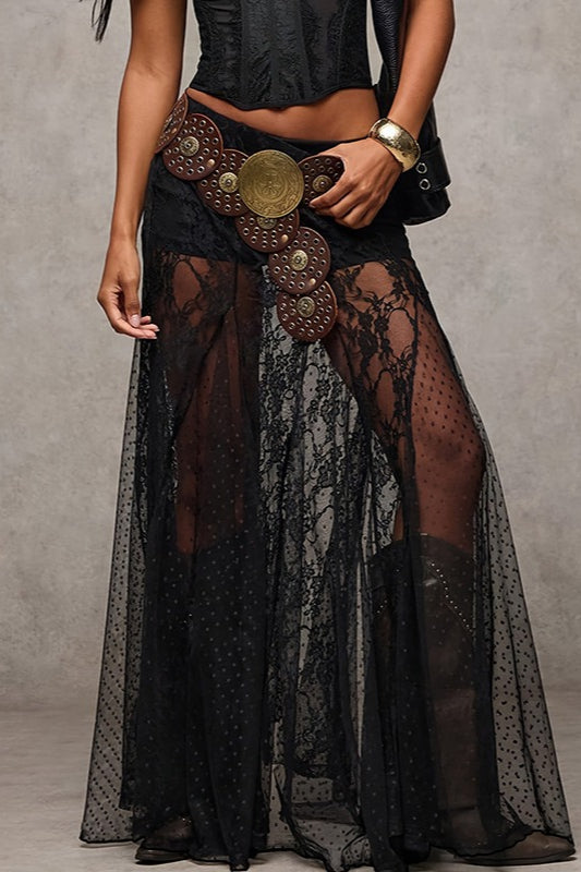 Versatile Lace Patchwork Slim Maxi Skirt Main image